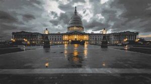 U.S. Capitol building under cloudy skies symbolizing government shutdown and political gridlock in Washington D.C