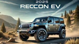 “2026 Jeep Recon electric SUV driving off-road on rugged terrain”