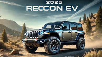 “2026 Jeep Recon electric SUV driving off-road on rugged terrain”