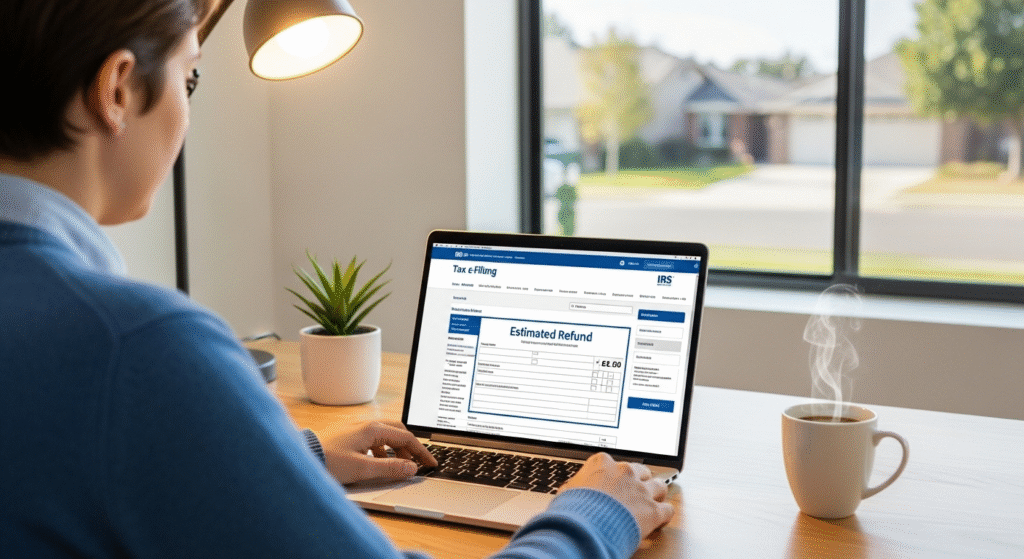 “Person e-filing taxes online for a faster IRS refund”