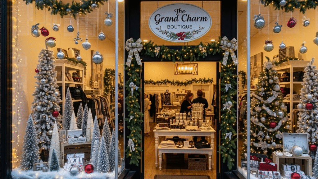 Local Grand Forks boutique decorated for holiday shopping.