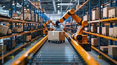 “Walmart employees working in a high-tech distribution center using automation and AI-powered systems.”