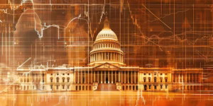 IRS building with an overlay of a dollar sign representing potential stimulus payments.