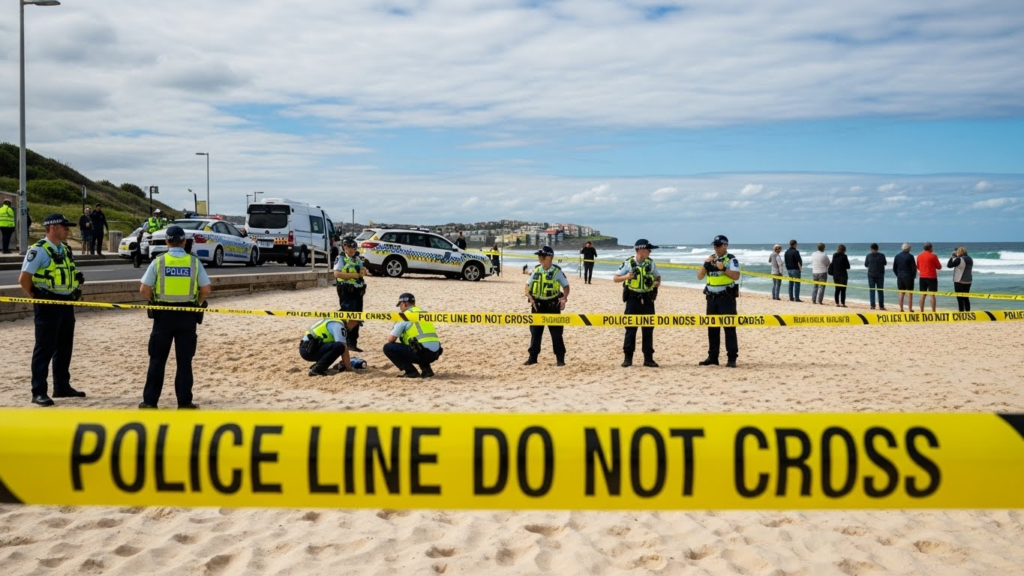 Police presence along Bondi Beach during investigation
