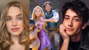 Milo Manheim and Teagan Croft on set of Tangled live-action movie